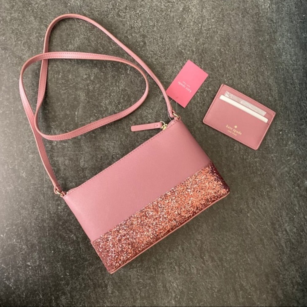 KATE SPADE NWT Greta Court Glitter Crossbody and Card Holder Pink - Picture 2 of 8
